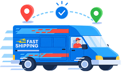 Delivery van with route and status icons